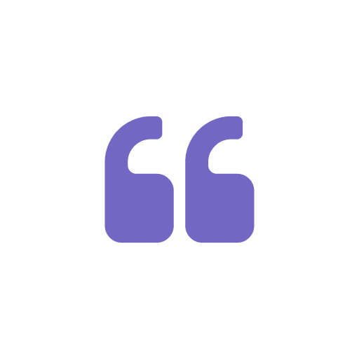 Purple quotation marks on white circle background.